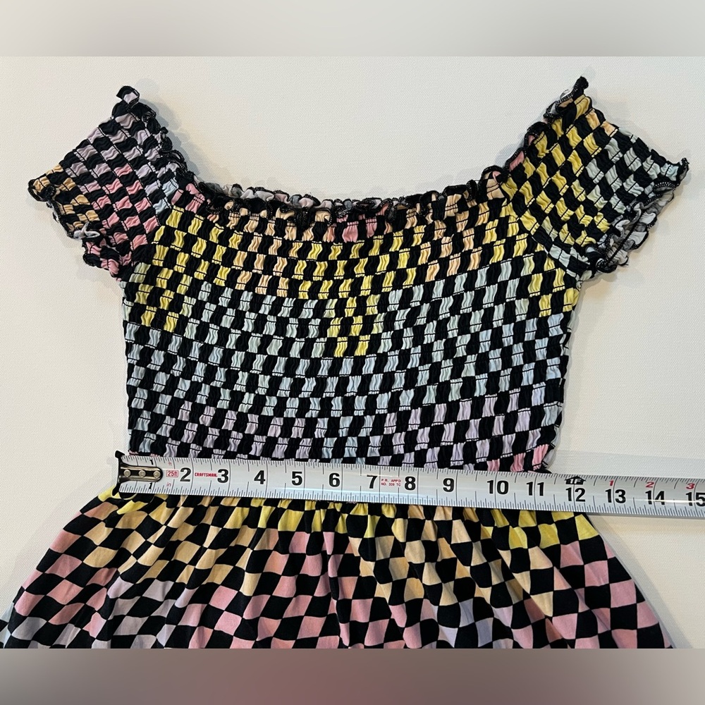 Hot Topic Y2K Rainbow Checkered Race Car Nascar Mini Dress Pockets 100% cotton - Picture 6 of 10